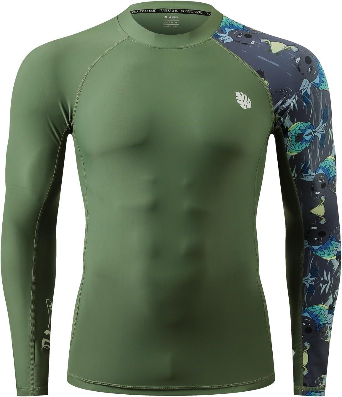 imageHUGE SPORTS Mens Rash Guard Long Sleeves UPF 50 UV Sun Protection Quick Drying Splice Compression Swim ShirtsAborigines