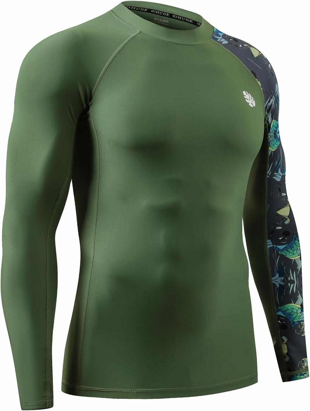 imageHUGE SPORTS Mens Rash Guard Long Sleeves UPF 50 UV Sun Protection Quick Drying Splice Compression Swim ShirtsAborigines