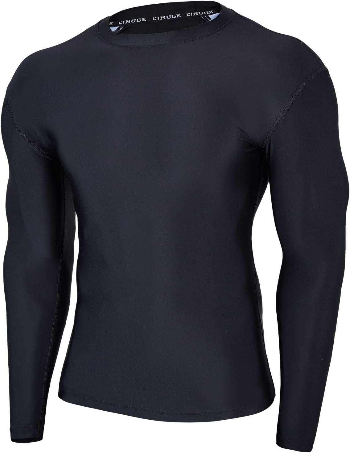imageHUGE SPORTS Mens Rash Guard Long Sleeves UPF 50 UV Sun Protection Quick Drying Splice Compression Swim ShirtsBlack