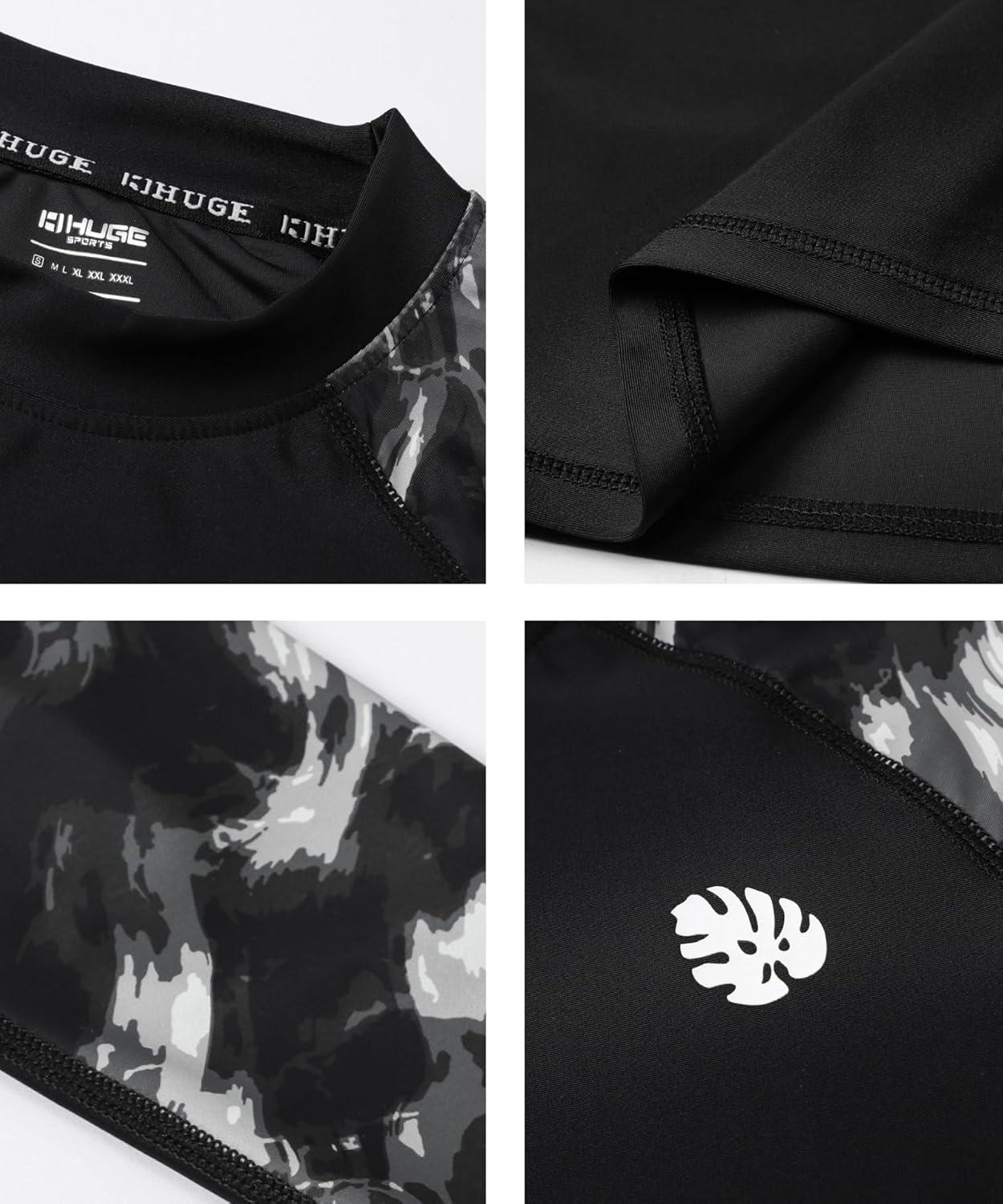 imageHUGE SPORTS Mens Rash Guard Long Sleeves UPF 50 UV Sun Protection Quick Drying Splice Compression Swim ShirtsBlack Water Wave
