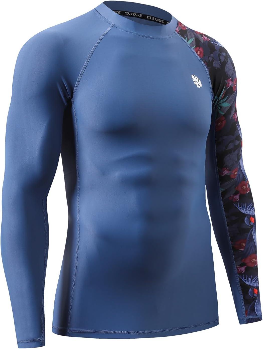 imageHUGE SPORTS Mens Rash Guard Long Sleeves UPF 50 UV Sun Protection Quick Drying Splice Compression Swim ShirtsBlue Bird