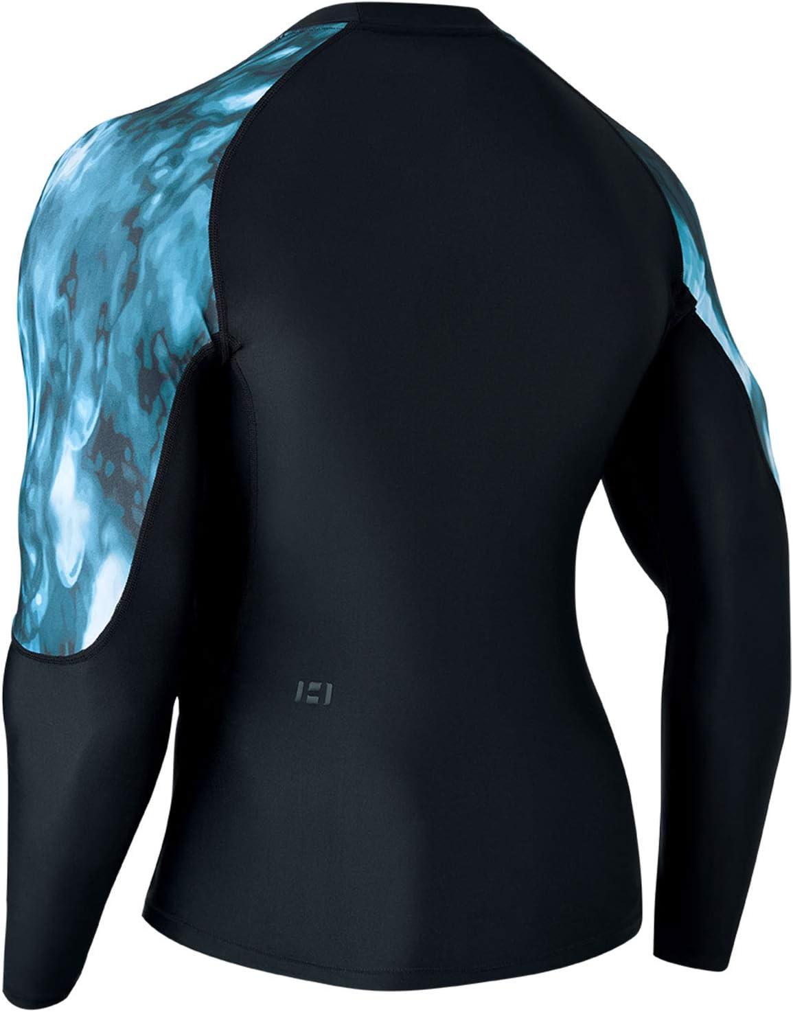 imageHUGE SPORTS Mens Rash Guard Long Sleeves UPF 50 UV Sun Protection Quick Drying Splice Compression Swim ShirtsDeep Ocean