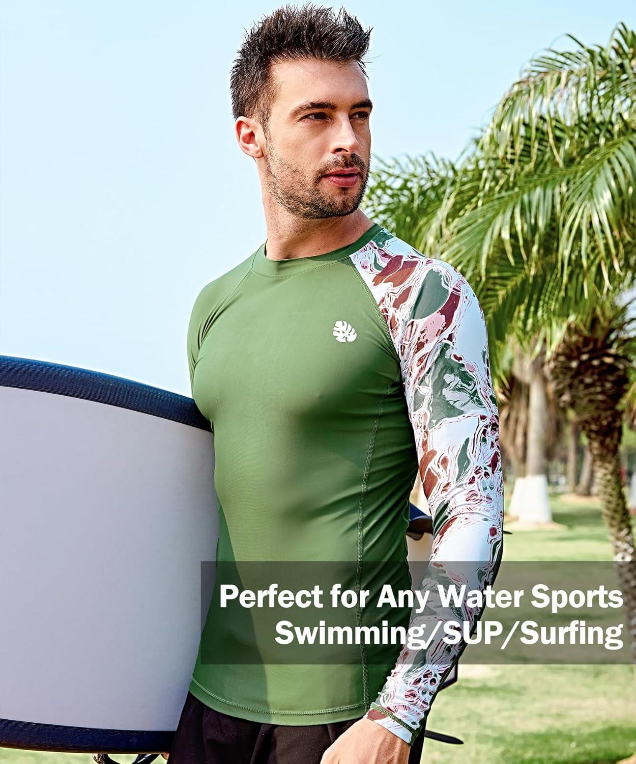 imageHUGE SPORTS Mens Rash Guard Long Sleeves UPF 50 UV Sun Protection Quick Drying Splice Compression Swim ShirtsGraffiti Green