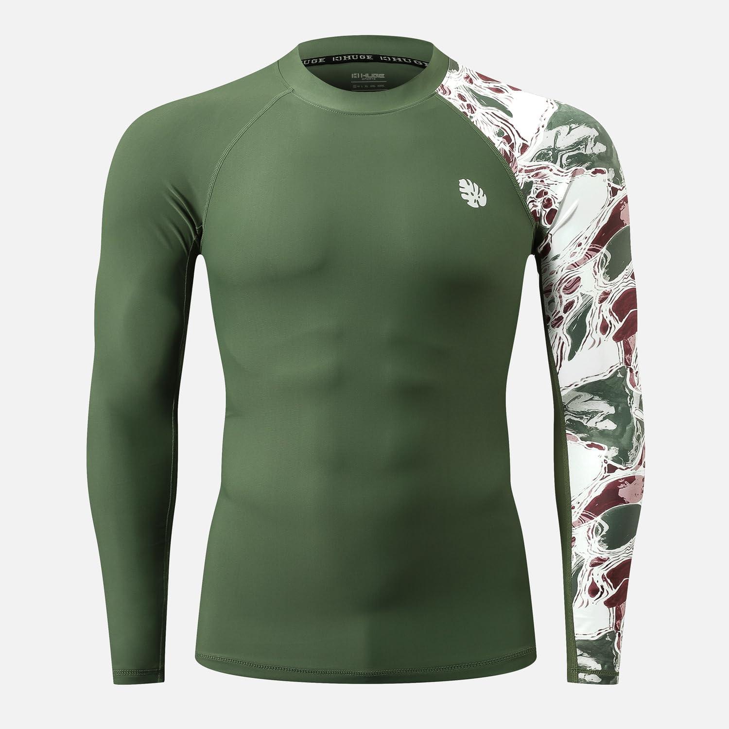 imageHUGE SPORTS Mens Rash Guard Long Sleeves UPF 50 UV Sun Protection Quick Drying Splice Compression Swim ShirtsGraffiti Green