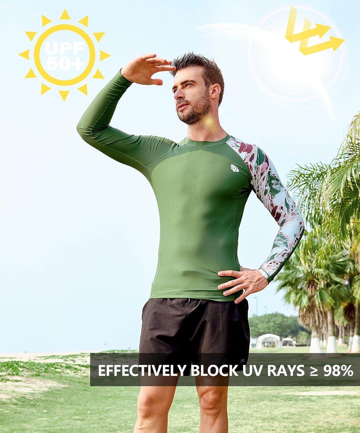 imageHUGE SPORTS Mens Rash Guard Long Sleeves UPF 50 UV Sun Protection Quick Drying Splice Compression Swim ShirtsGraffiti Green