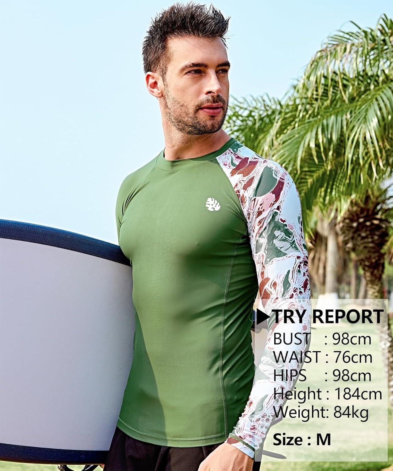 imageHUGE SPORTS Mens Rash Guard Long Sleeves UPF 50 UV Sun Protection Quick Drying Splice Compression Swim ShirtsGraffiti Green