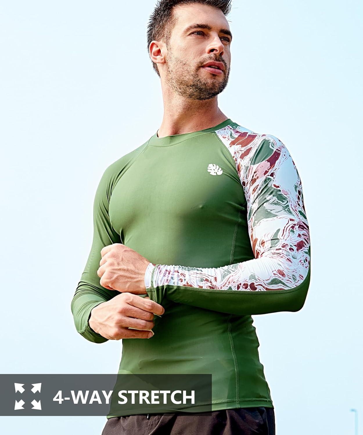 imageHUGE SPORTS Mens Rash Guard Long Sleeves UPF 50 UV Sun Protection Quick Drying Splice Compression Swim ShirtsGraffiti Green