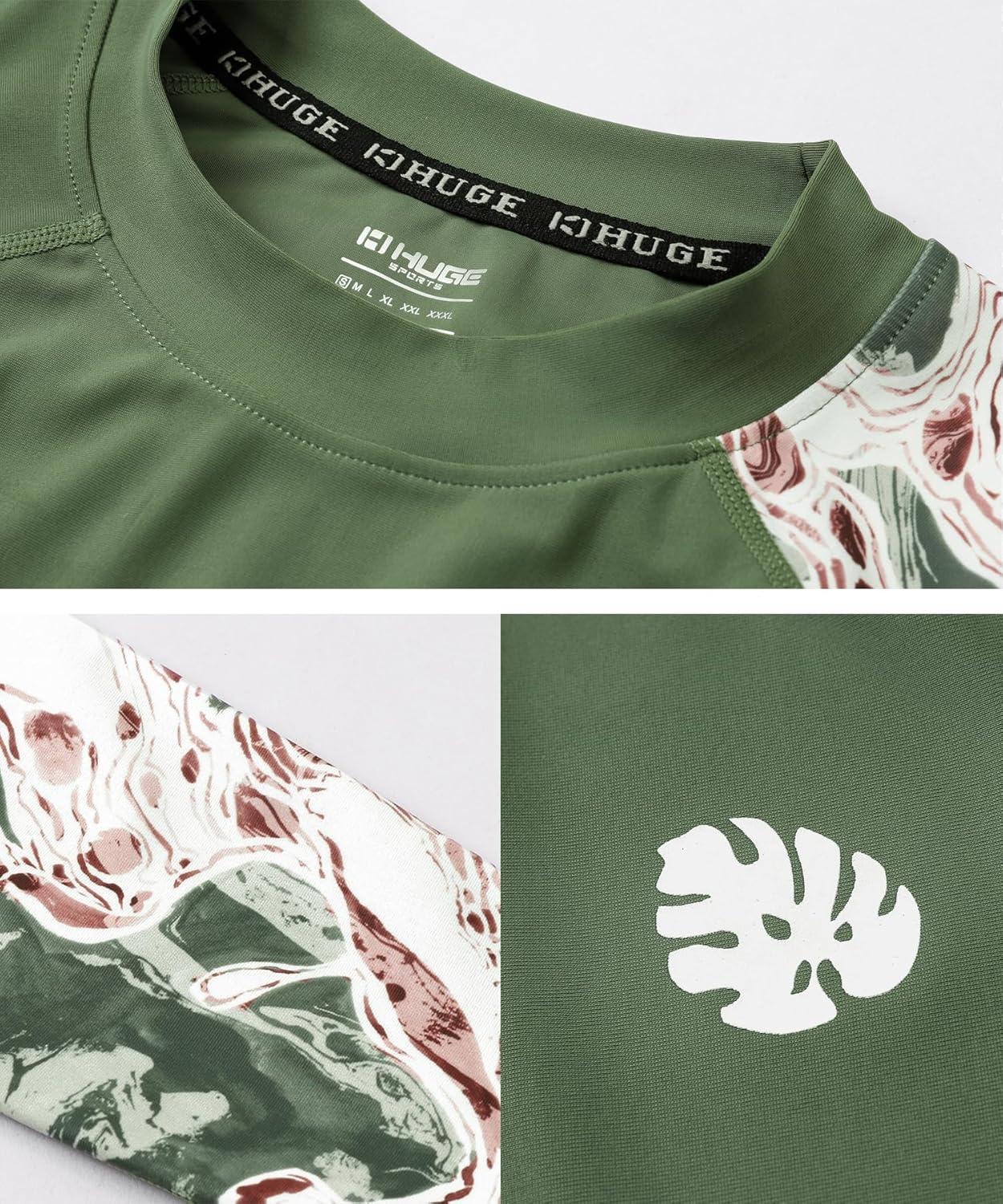 imageHUGE SPORTS Mens Rash Guard Long Sleeves UPF 50 UV Sun Protection Quick Drying Splice Compression Swim ShirtsGraffiti Green