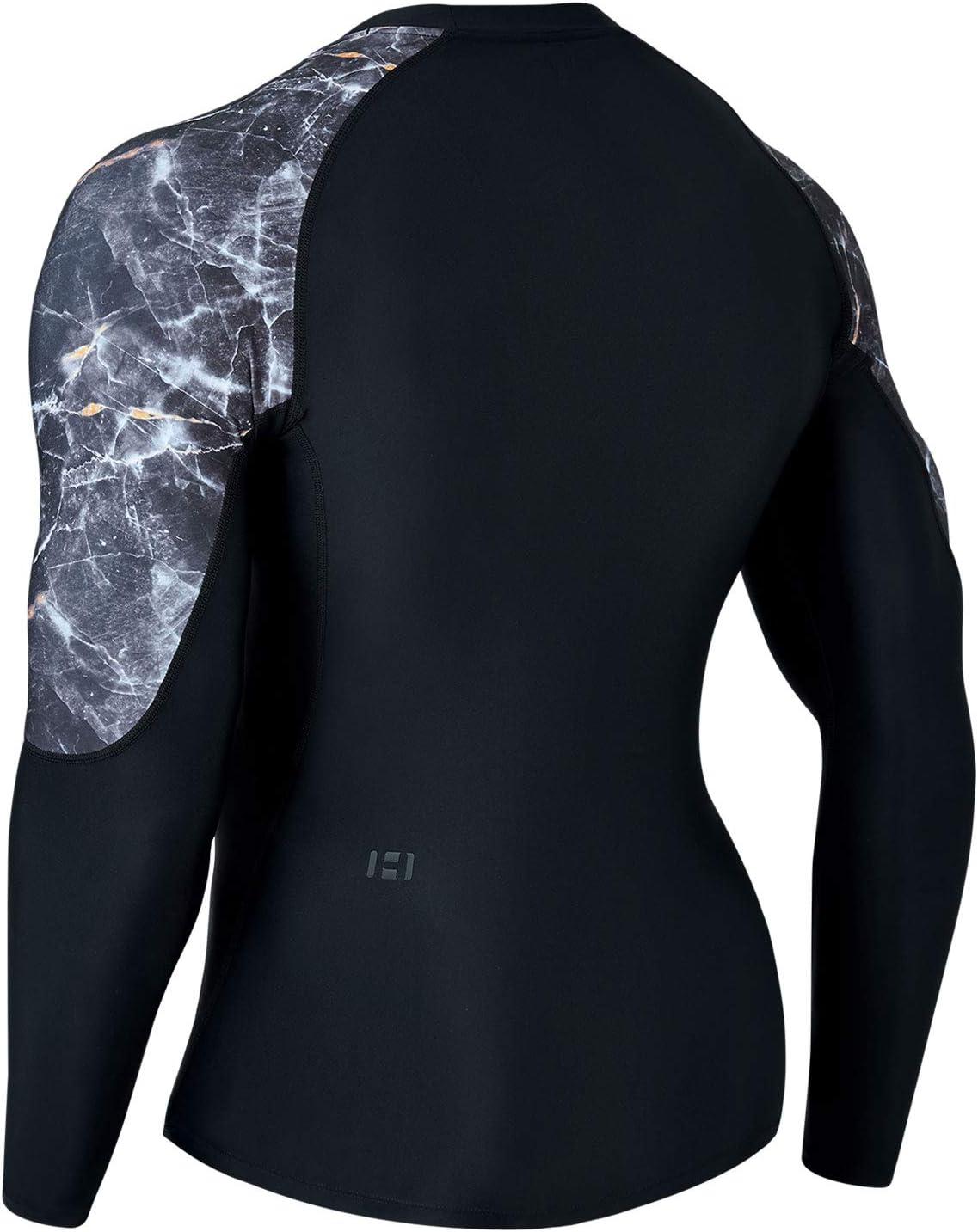 imageHUGE SPORTS Mens Rash Guard Long Sleeves UPF 50 UV Sun Protection Quick Drying Splice Compression Swim ShirtsMagma