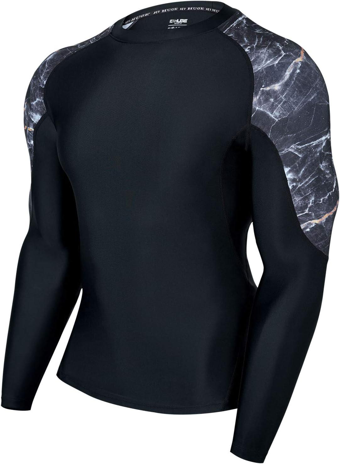 imageHUGE SPORTS Mens Rash Guard Long Sleeves UPF 50 UV Sun Protection Quick Drying Splice Compression Swim ShirtsMagma
