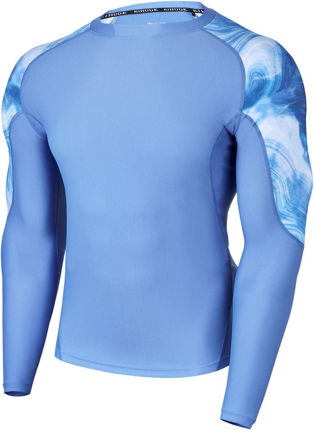 imageHUGE SPORTS Mens Rash Guard Long Sleeves UPF 50 UV Sun Protection Quick Drying Splice Compression Swim ShirtsOcean