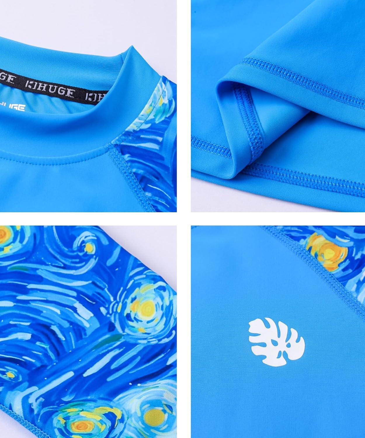 imageHUGE SPORTS Mens Rash Guard Long Sleeves UPF 50 UV Sun Protection Quick Drying Splice Compression Swim ShirtsPalace Blue