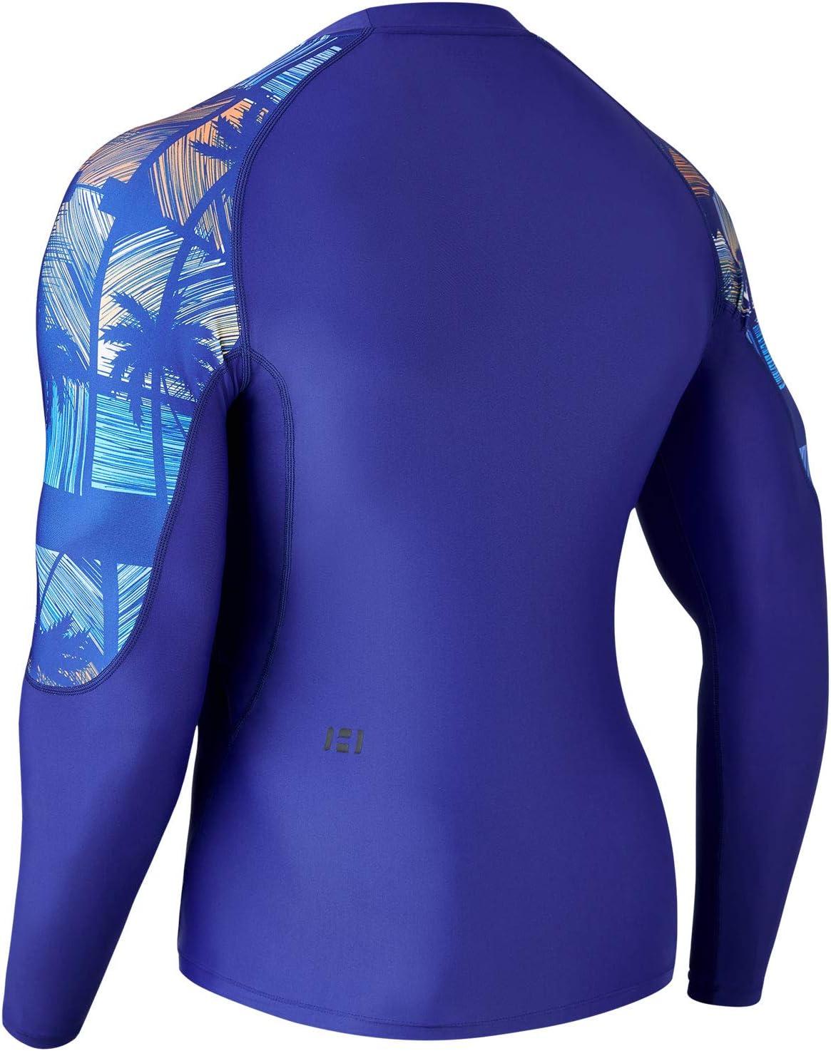 imageHUGE SPORTS Mens Rash Guard Long Sleeves UPF 50 UV Sun Protection Quick Drying Splice Compression Swim ShirtsTropical