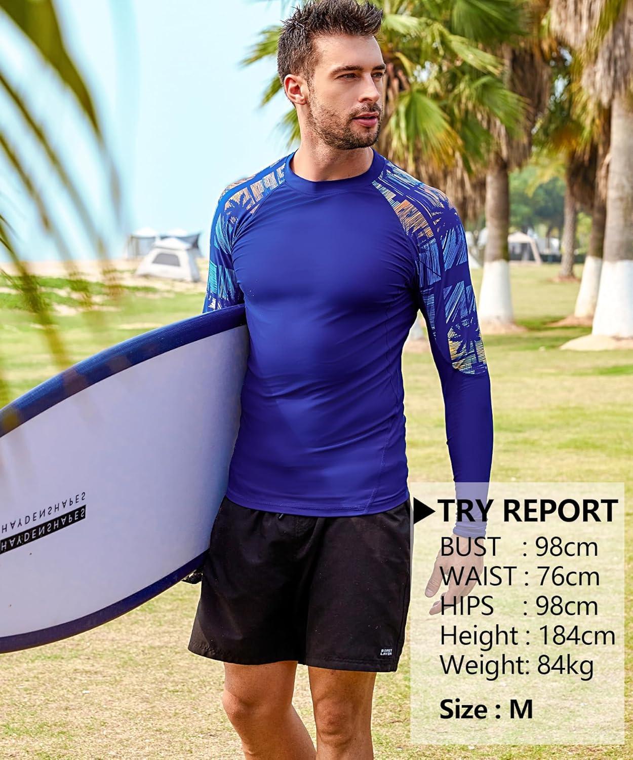imageHUGE SPORTS Mens Rash Guard Long Sleeves UPF 50 UV Sun Protection Quick Drying Splice Compression Swim ShirtsTropical