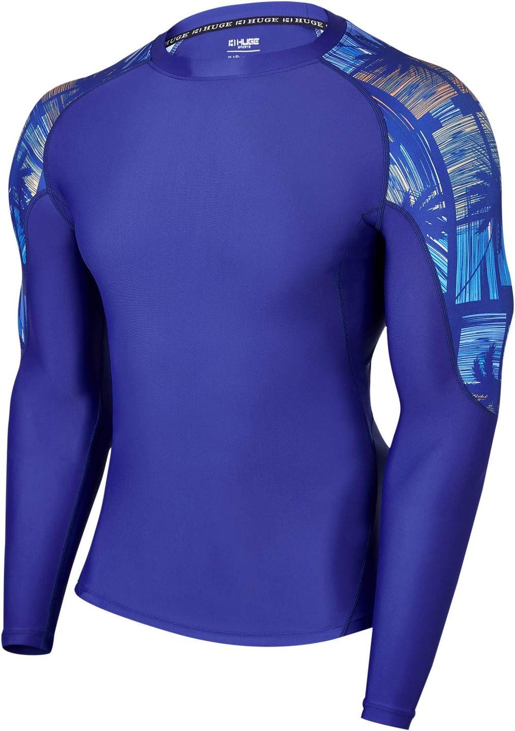 imageHUGE SPORTS Mens Rash Guard Long Sleeves UPF 50 UV Sun Protection Quick Drying Splice Compression Swim ShirtsTropical