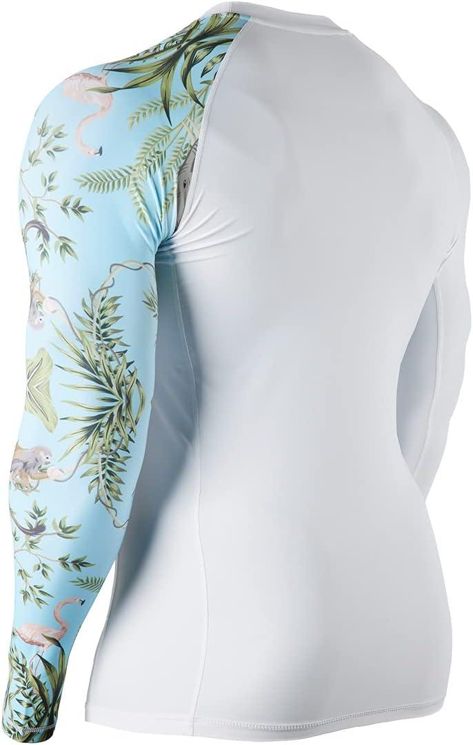 imageHUGE SPORTS Mens Rash Guard Long Sleeves UPF 50 UV Sun Protection Quick Drying Splice Compression Swim ShirtsWhite Forest