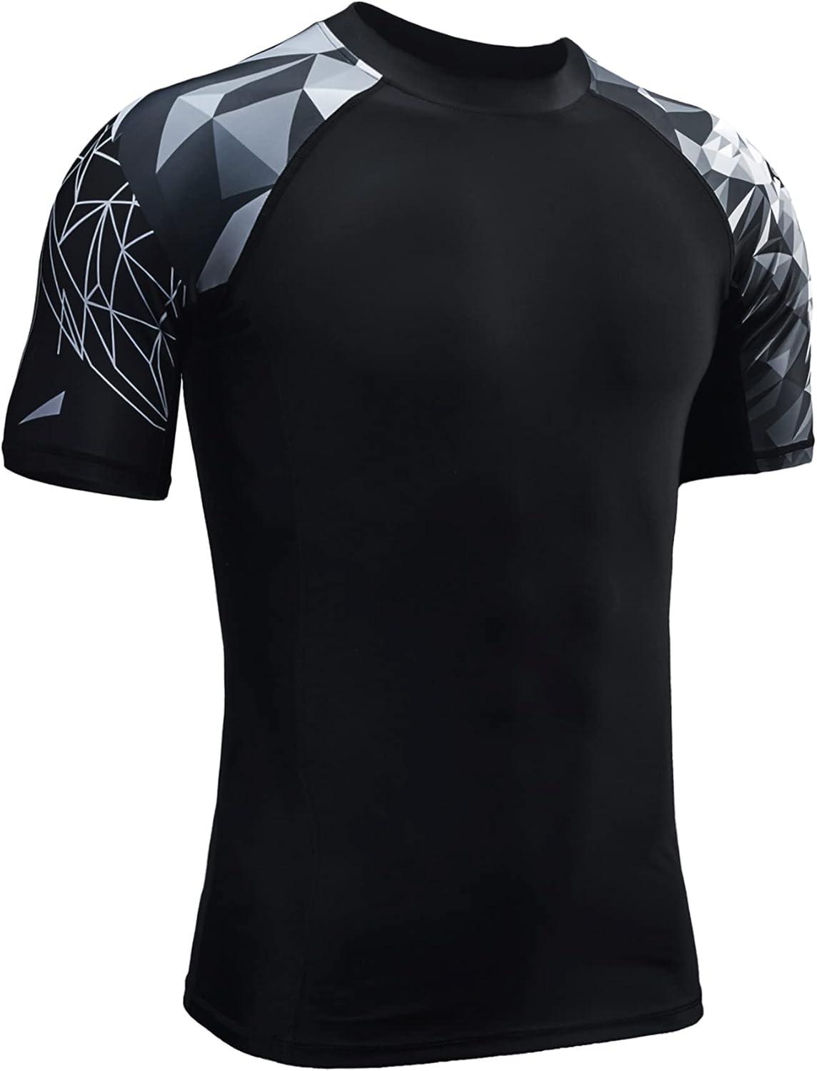 imageHUGE SPORTS Mens Splice UV Sun Protection UPF 50 Skins Rash Guard Short SleevesBlack