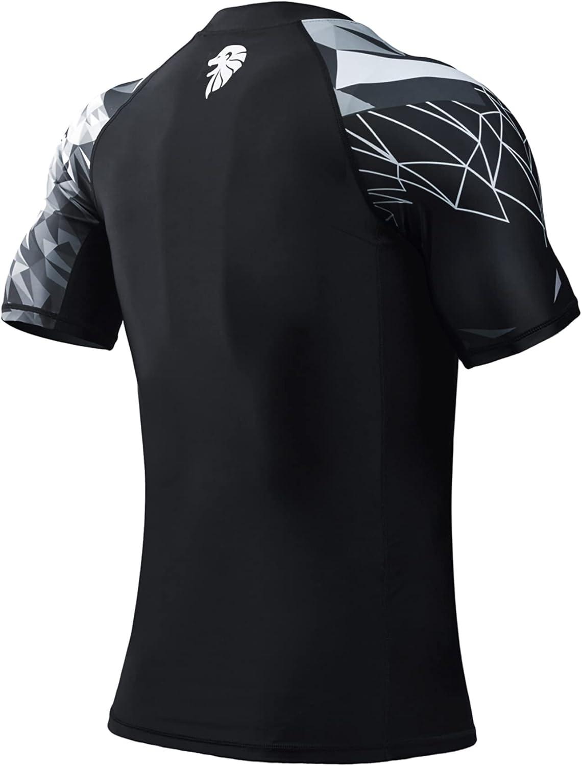 imageHUGE SPORTS Mens Splice UV Sun Protection UPF 50 Skins Rash Guard Short SleevesBlack