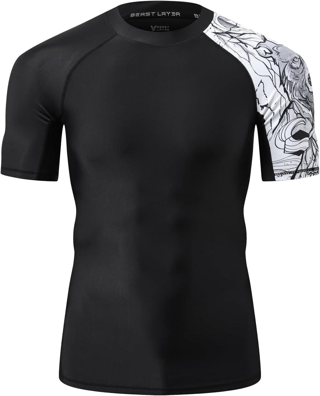 imageHUGE SPORTS Mens Splice UV Sun Protection UPF 50 Skins Rash Guard Short SleevesBlack Bear