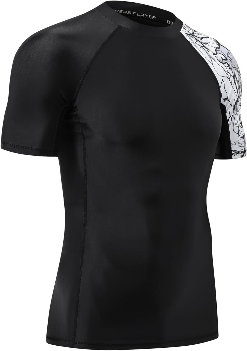 imageHUGE SPORTS Mens Splice UV Sun Protection UPF 50 Skins Rash Guard Short SleevesBlack Bear