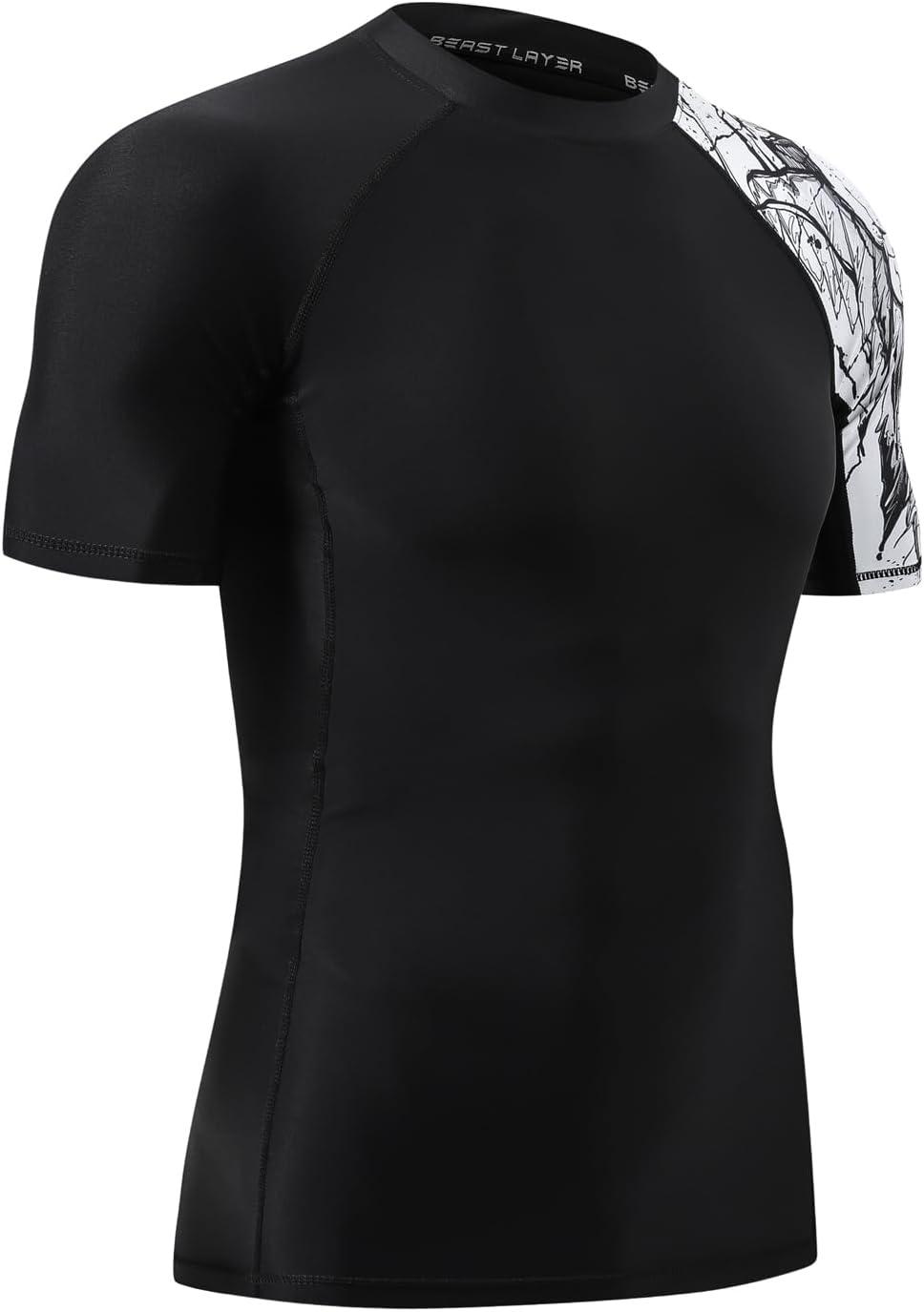 imageHUGE SPORTS Mens Splice UV Sun Protection UPF 50 Skins Rash Guard Short SleevesBlack Ealge