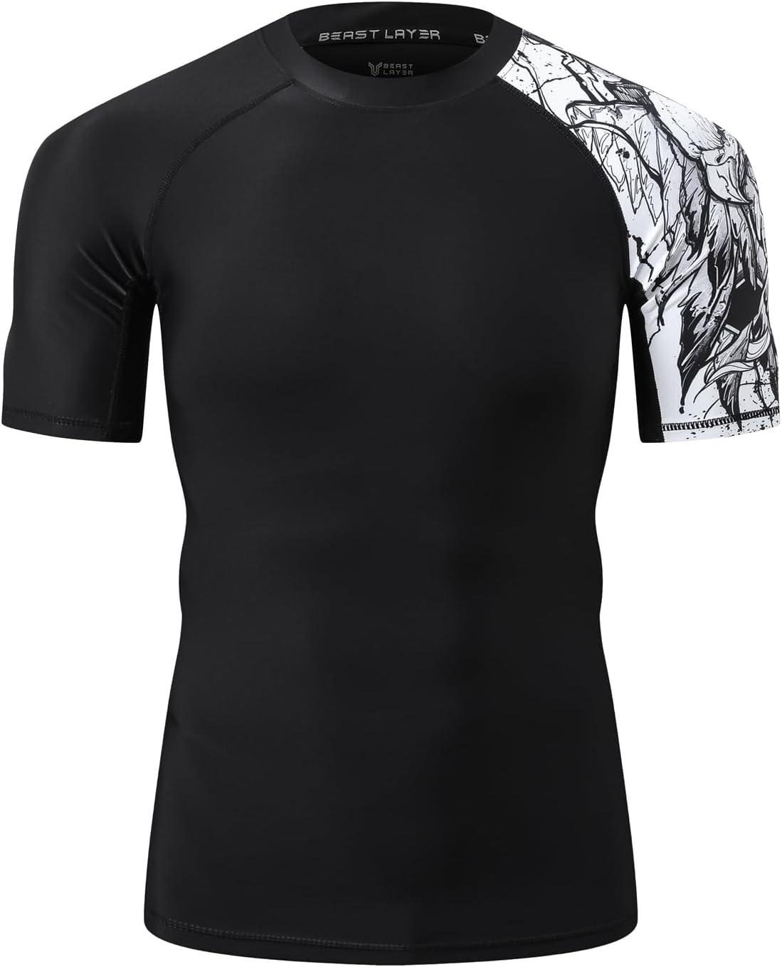 imageHUGE SPORTS Mens Splice UV Sun Protection UPF 50 Skins Rash Guard Short SleevesBlack Ealge
