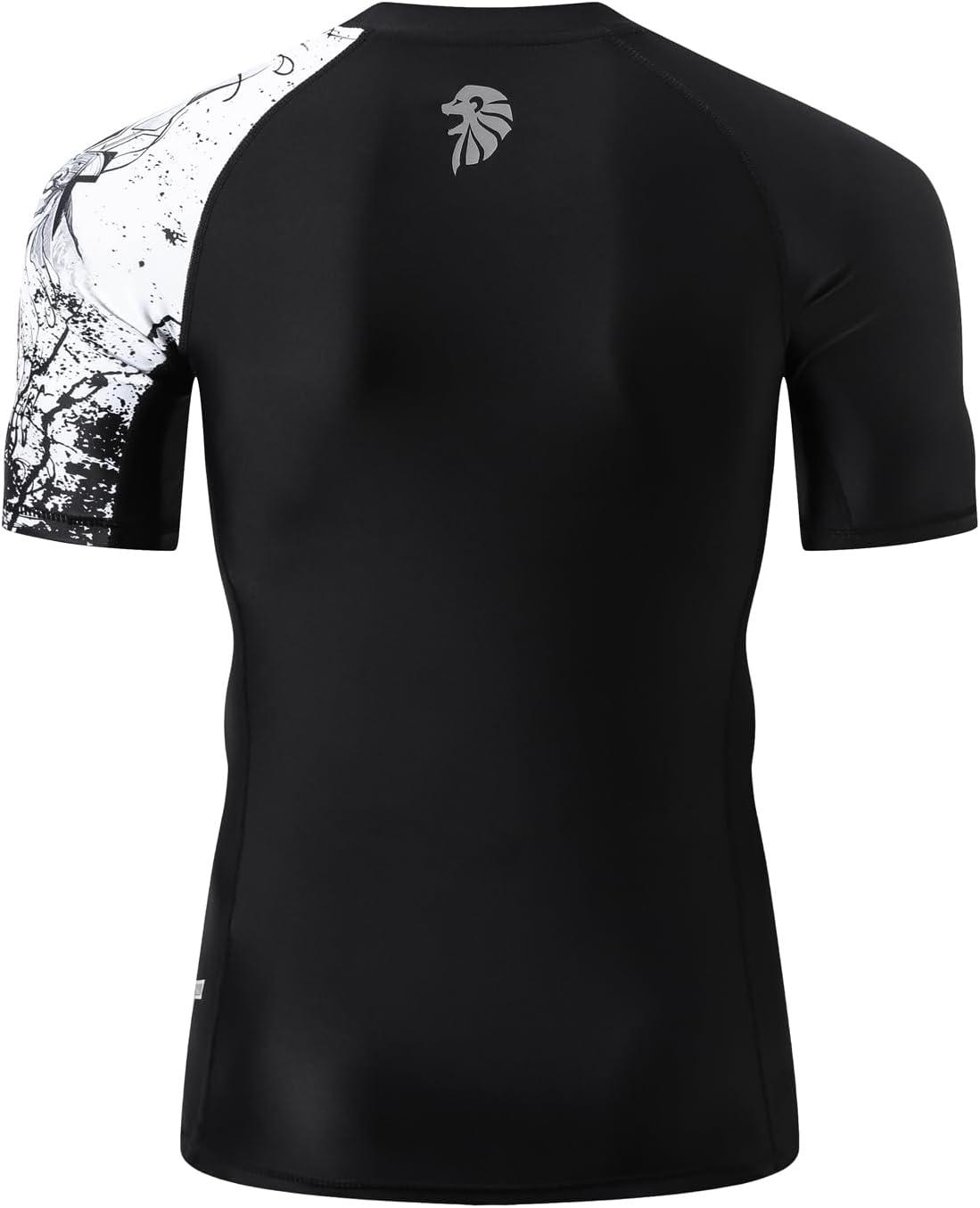 imageHUGE SPORTS Mens Splice UV Sun Protection UPF 50 Skins Rash Guard Short SleevesBlack Lion