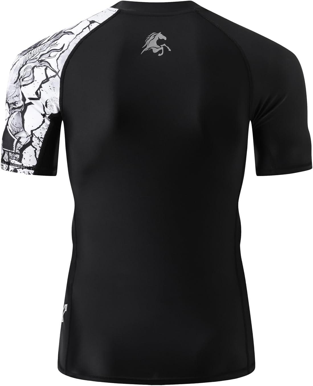 imageHUGE SPORTS Mens Splice UV Sun Protection UPF 50 Skins Rash Guard Short SleevesBlack Mustang