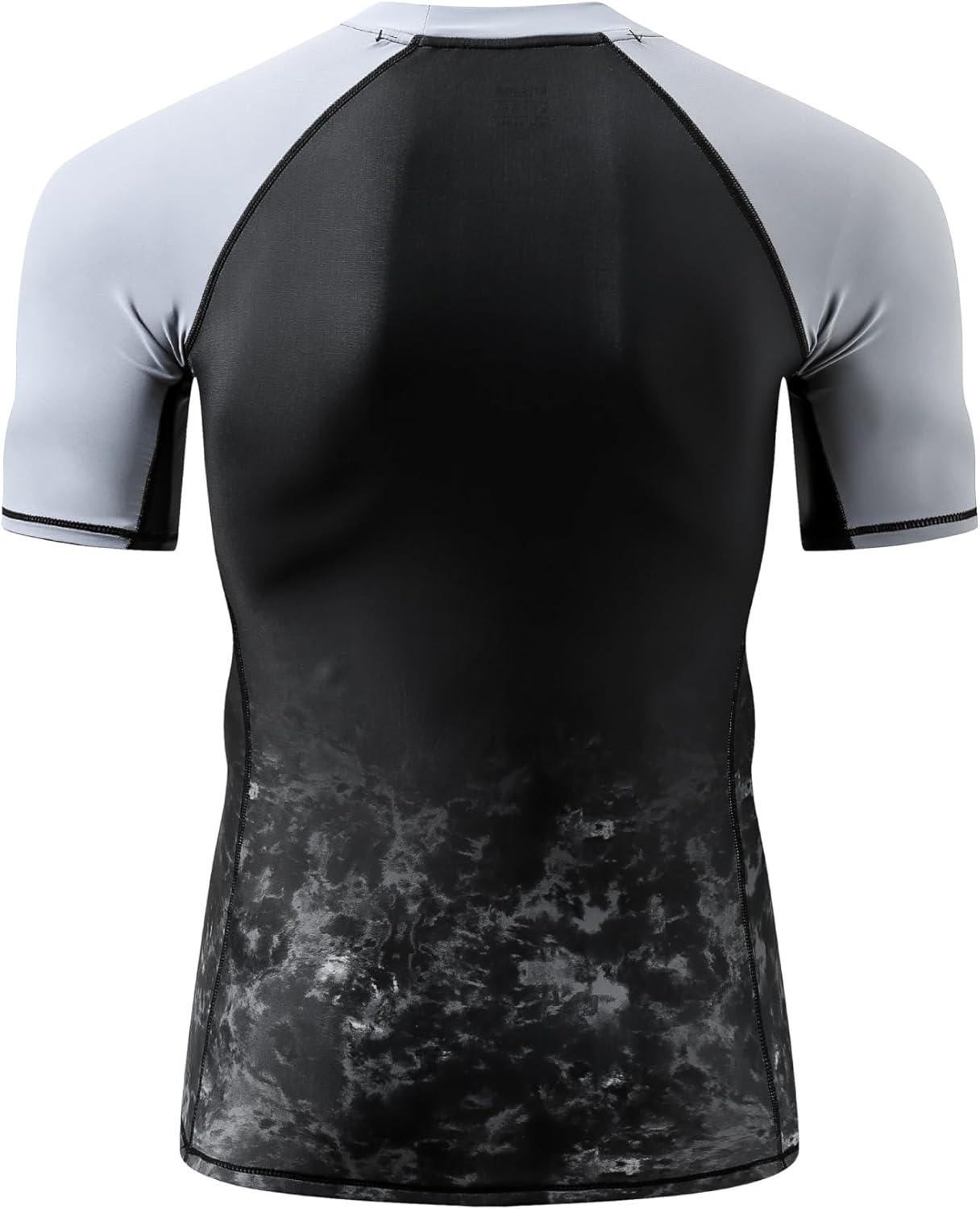 imageHUGE SPORTS Mens Splice UV Sun Protection UPF 50 Skins Rash Guard Short SleevesBlack Ripple