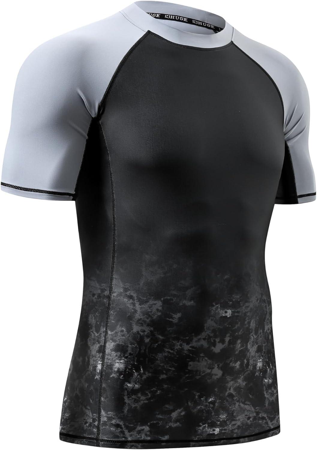 imageHUGE SPORTS Mens Splice UV Sun Protection UPF 50 Skins Rash Guard Short SleevesBlack Ripple