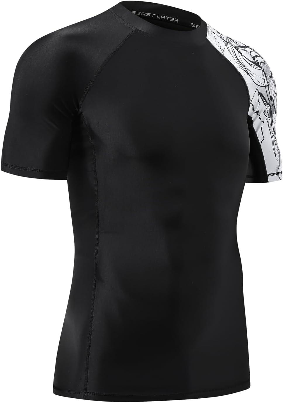 imageHUGE SPORTS Mens Splice UV Sun Protection UPF 50 Skins Rash Guard Short SleevesBlack Wolf