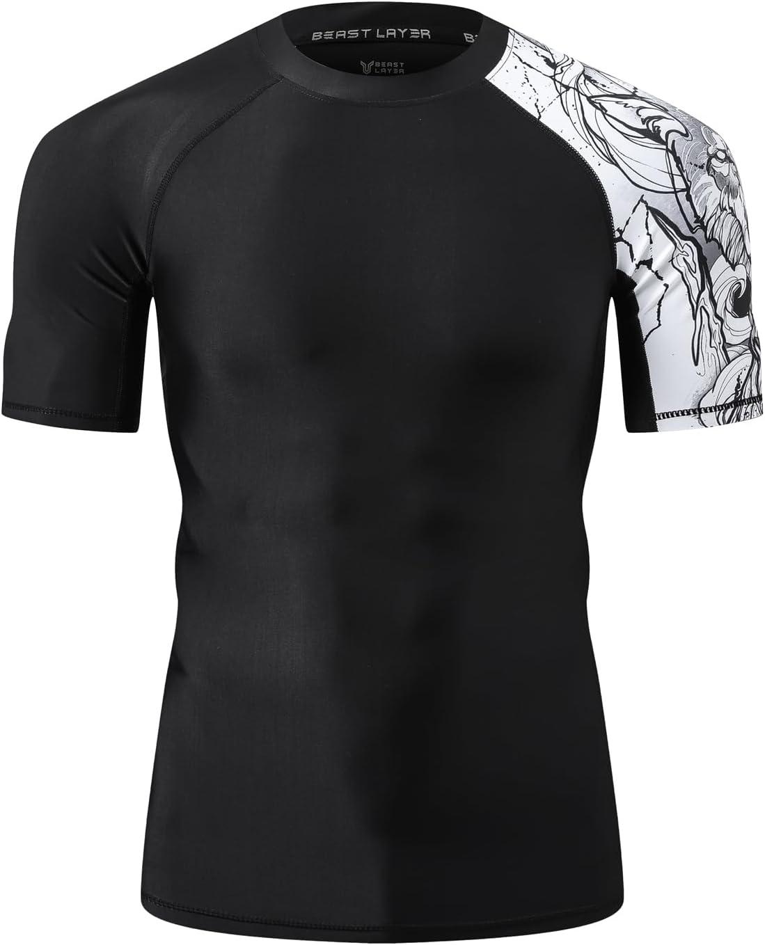 imageHUGE SPORTS Mens Splice UV Sun Protection UPF 50 Skins Rash Guard Short SleevesBlack Wolf