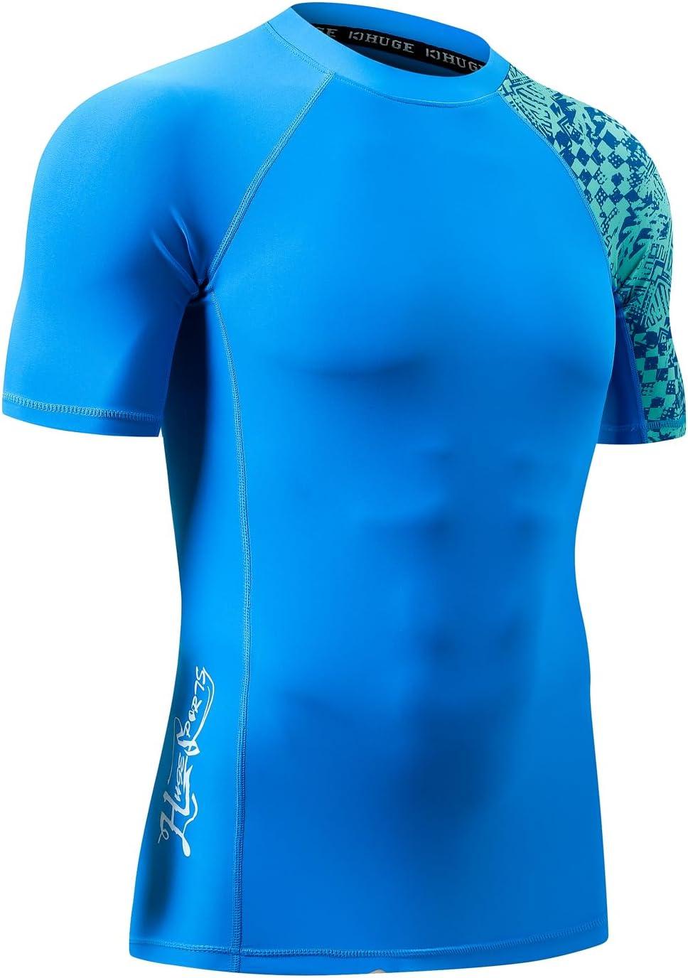 imageHUGE SPORTS Mens Splice UV Sun Protection UPF 50 Skins Rash Guard Short SleevesBlue Digital