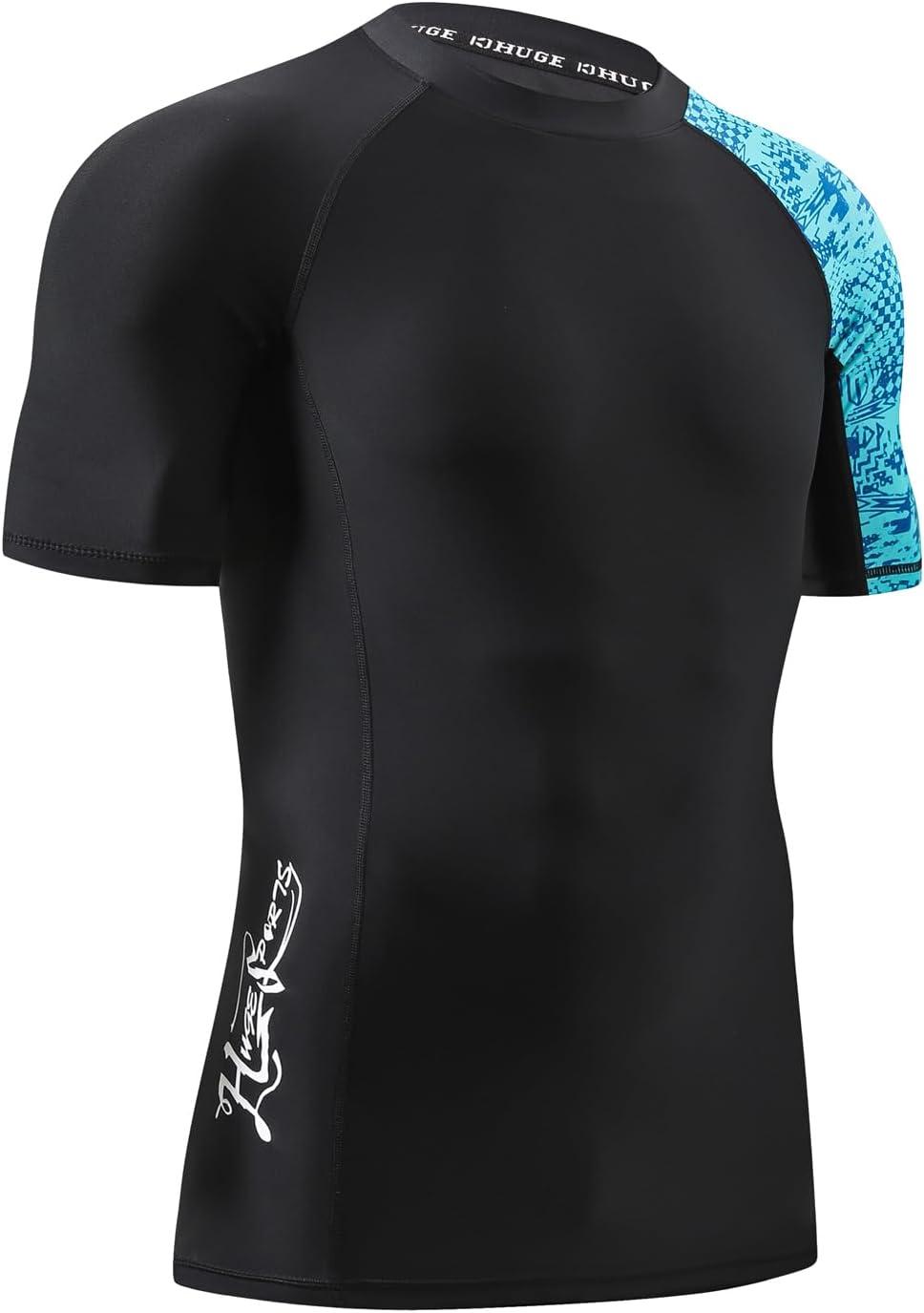 imageHUGE SPORTS Mens Splice UV Sun Protection UPF 50 Skins Rash Guard Short SleevesBlue Pictogram
