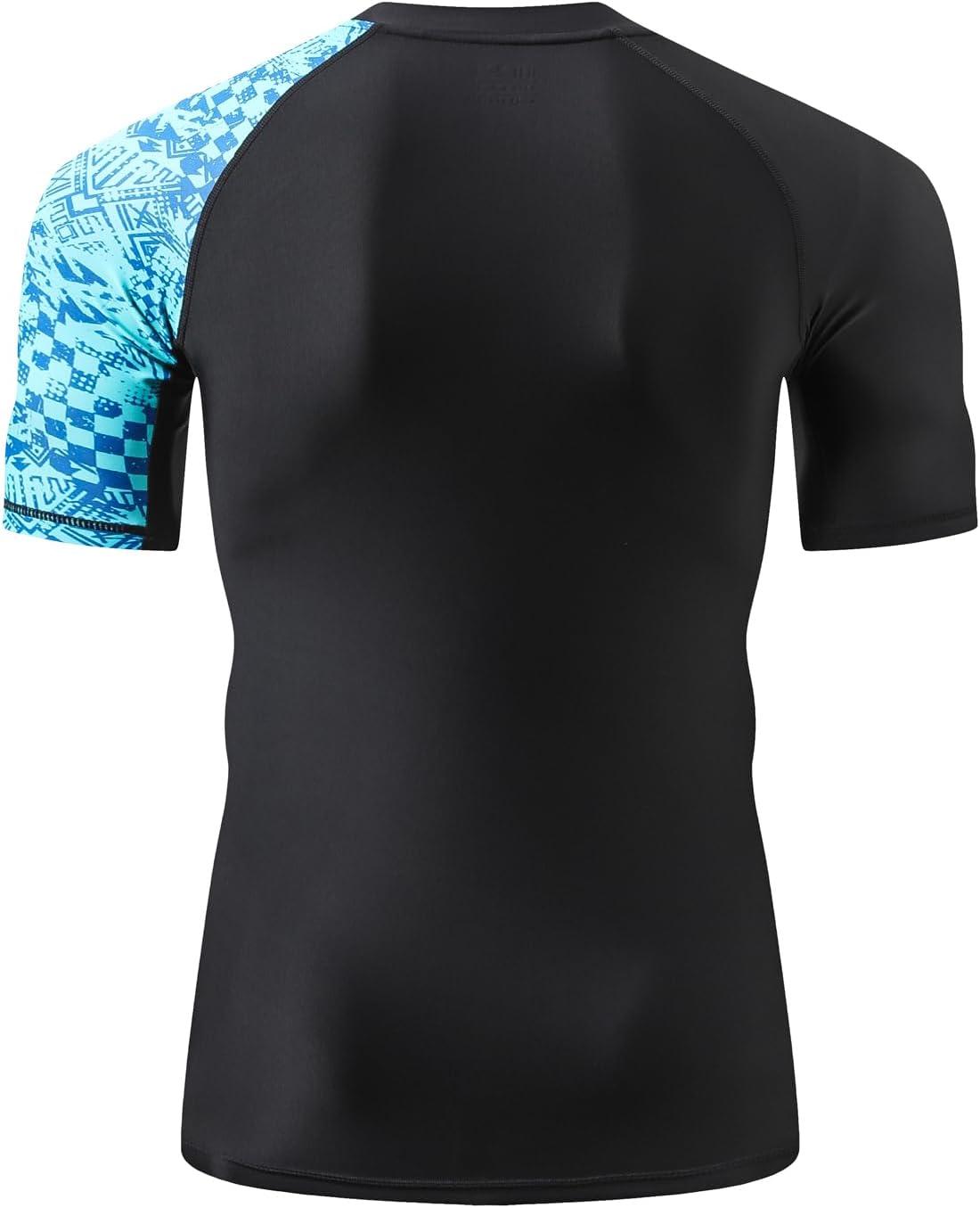 imageHUGE SPORTS Mens Splice UV Sun Protection UPF 50 Skins Rash Guard Short SleevesBlue Pictogram