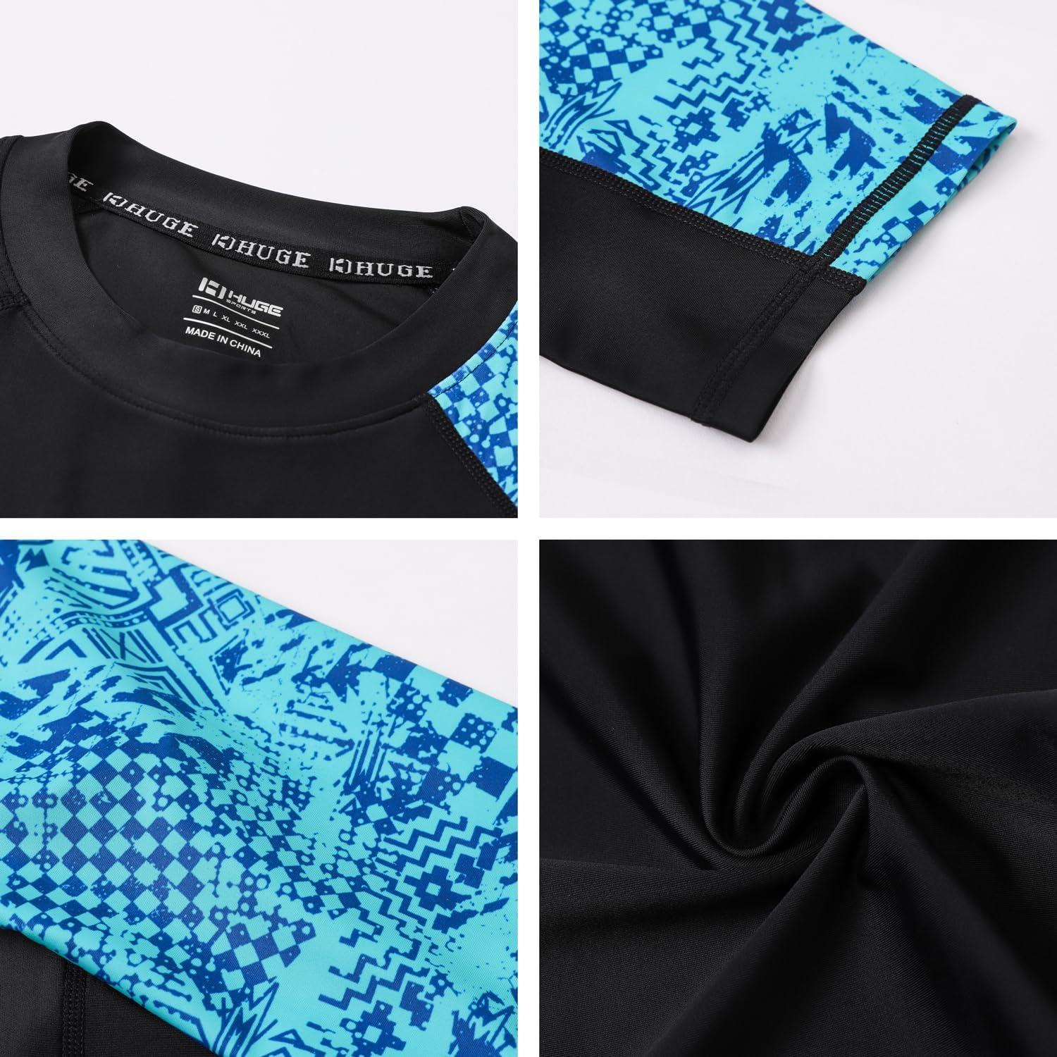 imageHUGE SPORTS Mens Splice UV Sun Protection UPF 50 Skins Rash Guard Short SleevesBlue Pictogram
