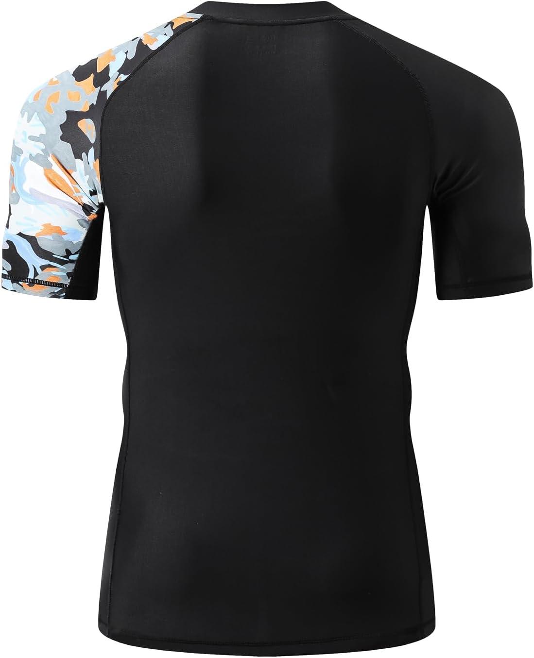 imageHUGE SPORTS Mens Splice UV Sun Protection UPF 50 Skins Rash Guard Short SleevesCamo Black