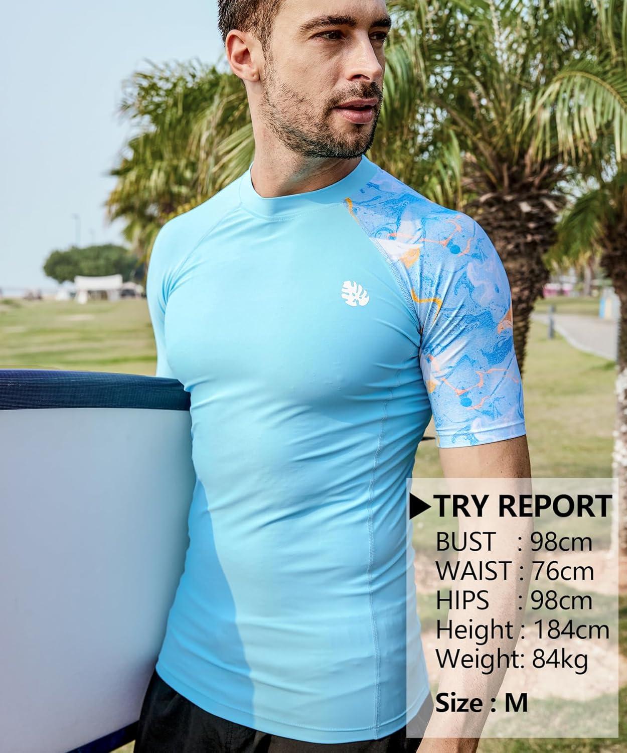 imageHUGE SPORTS Mens Splice UV Sun Protection UPF 50 Skins Rash Guard Short SleevesCloud Blue