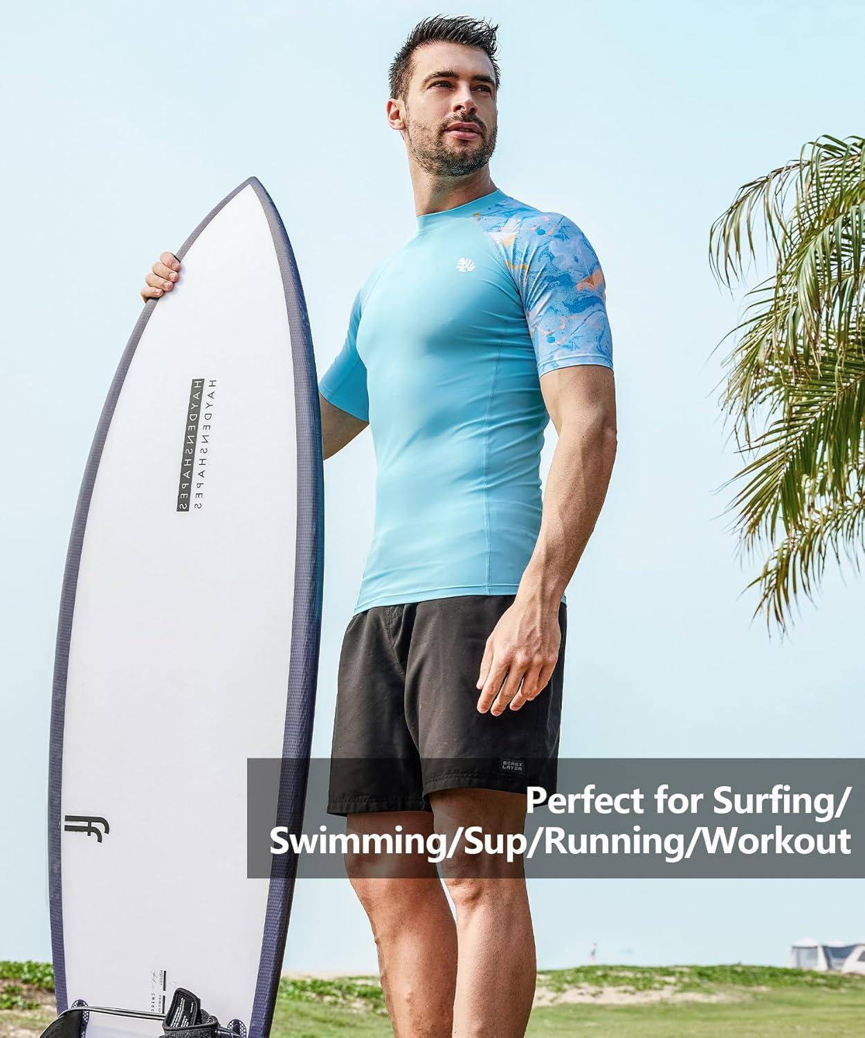 imageHUGE SPORTS Mens Splice UV Sun Protection UPF 50 Skins Rash Guard Short SleevesCloud Blue