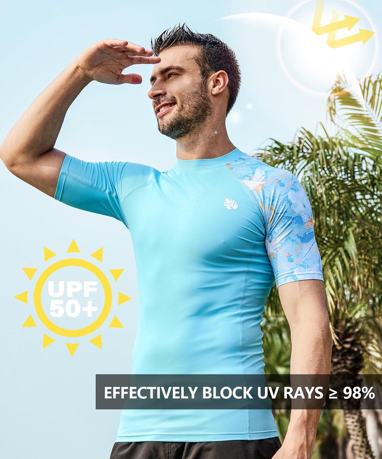 imageHUGE SPORTS Mens Splice UV Sun Protection UPF 50 Skins Rash Guard Short SleevesCloud Blue