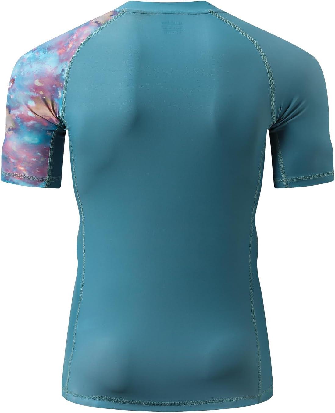 imageHUGE SPORTS Mens Splice UV Sun Protection UPF 50 Skins Rash Guard Short SleevesDream Blue