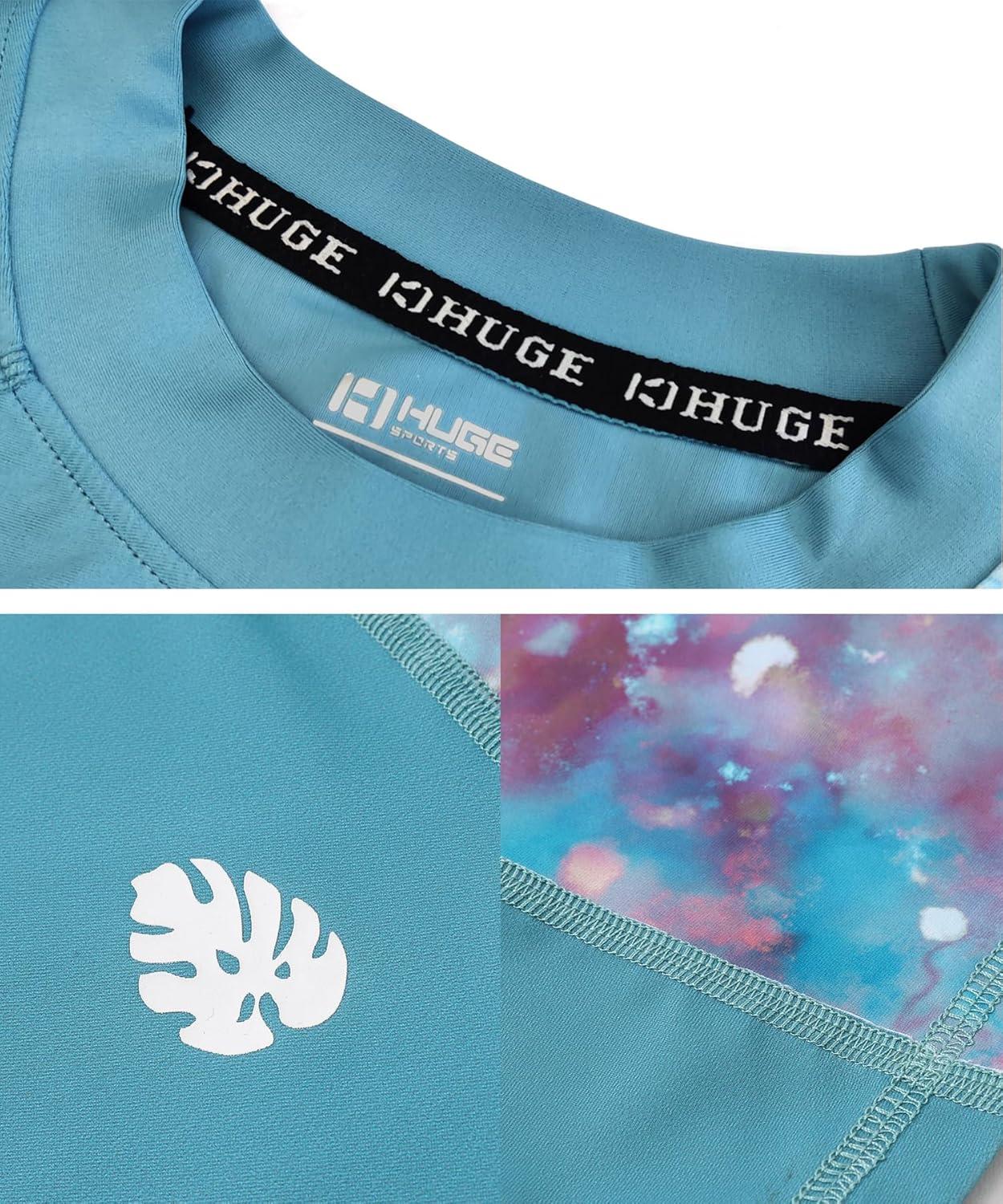 imageHUGE SPORTS Mens Splice UV Sun Protection UPF 50 Skins Rash Guard Short SleevesDream Blue