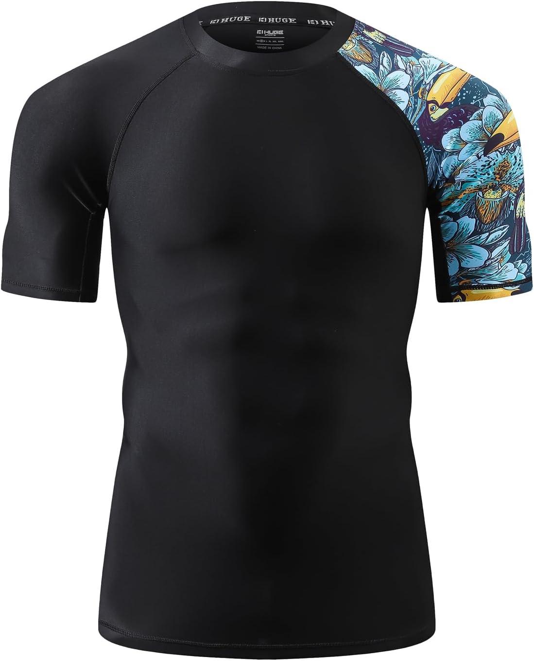 imageHUGE SPORTS Mens Splice UV Sun Protection UPF 50 Skins Rash Guard Short SleevesHeytoucan