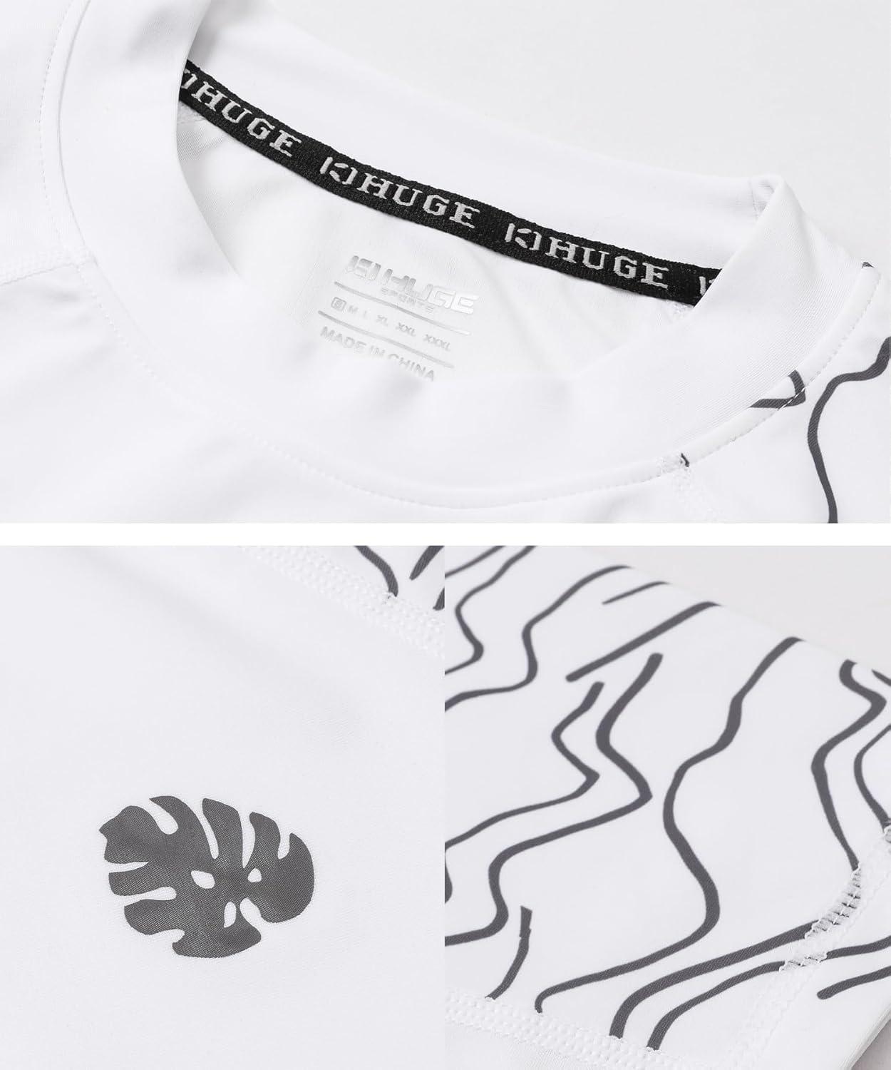 imageHUGE SPORTS Mens Splice UV Sun Protection UPF 50 Skins Rash Guard Short SleevesLines White