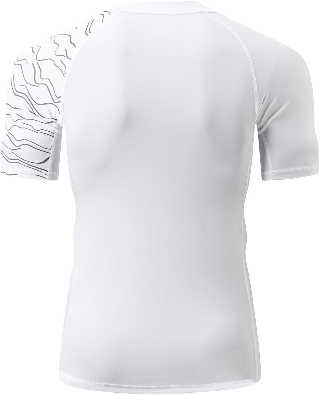 imageHUGE SPORTS Mens Splice UV Sun Protection UPF 50 Skins Rash Guard Short SleevesLines White