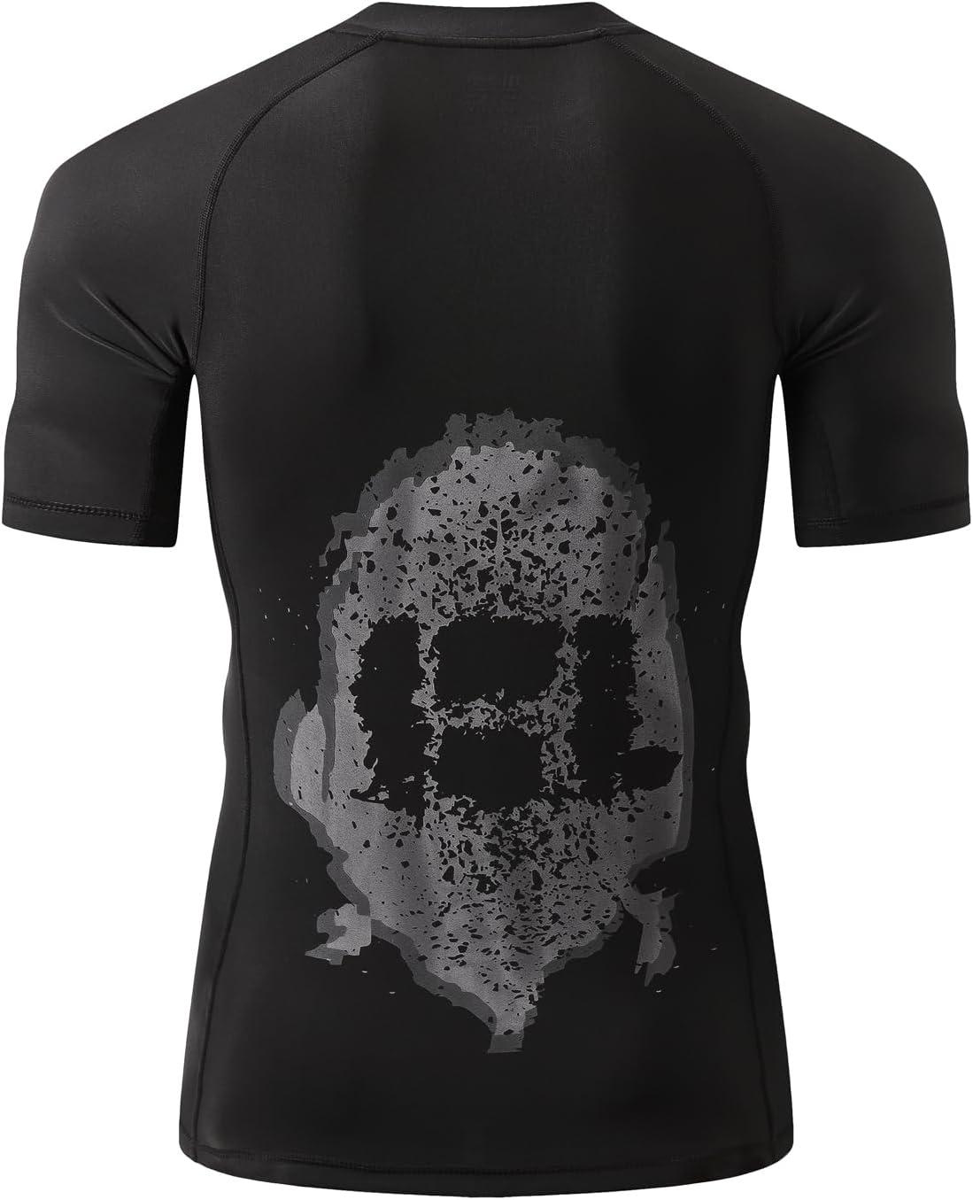 imageHUGE SPORTS Mens Splice UV Sun Protection UPF 50 Skins Rash Guard Short SleevesLogo Black