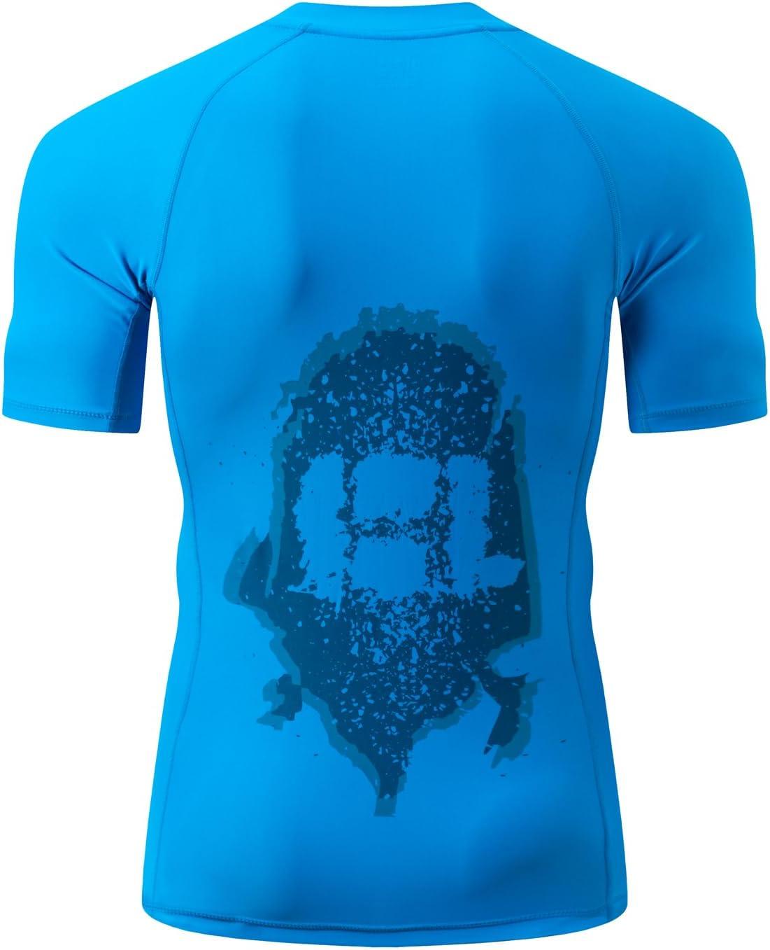 imageHUGE SPORTS Mens Splice UV Sun Protection UPF 50 Skins Rash Guard Short SleevesLogo Blue