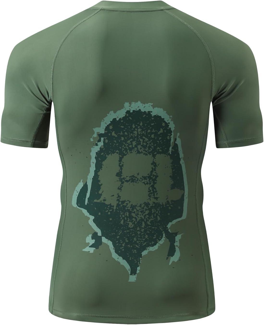imageHUGE SPORTS Mens Splice UV Sun Protection UPF 50 Skins Rash Guard Short SleevesLogo Green
