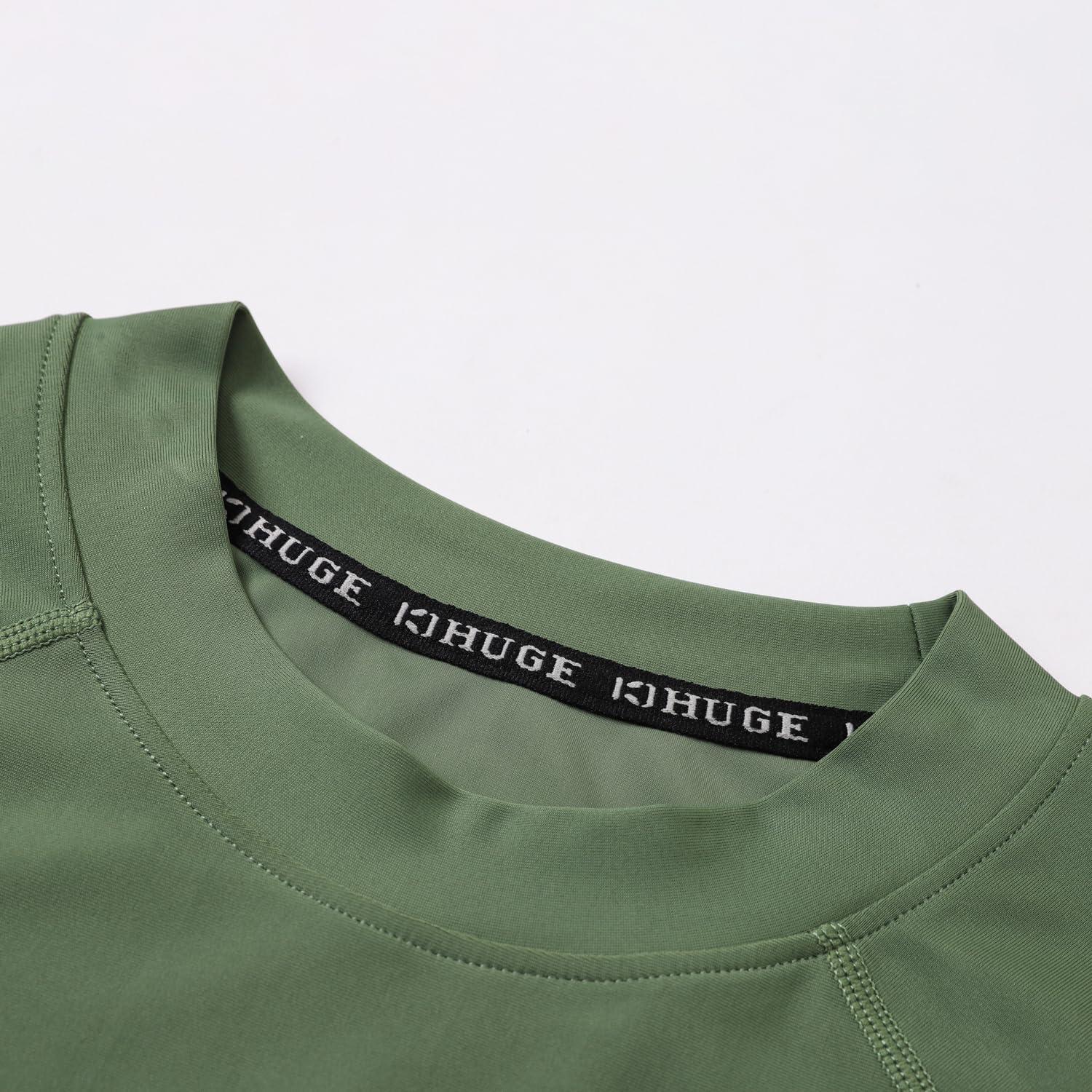 imageHUGE SPORTS Mens Splice UV Sun Protection UPF 50 Skins Rash Guard Short SleevesLogo Green