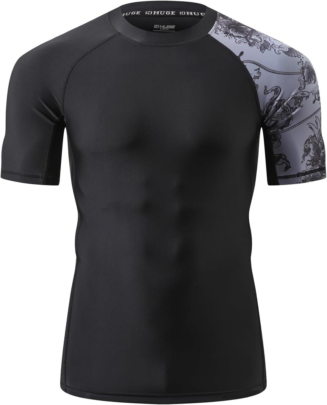 imageHUGE SPORTS Mens Splice UV Sun Protection UPF 50 Skins Rash Guard Short SleevesPiracy